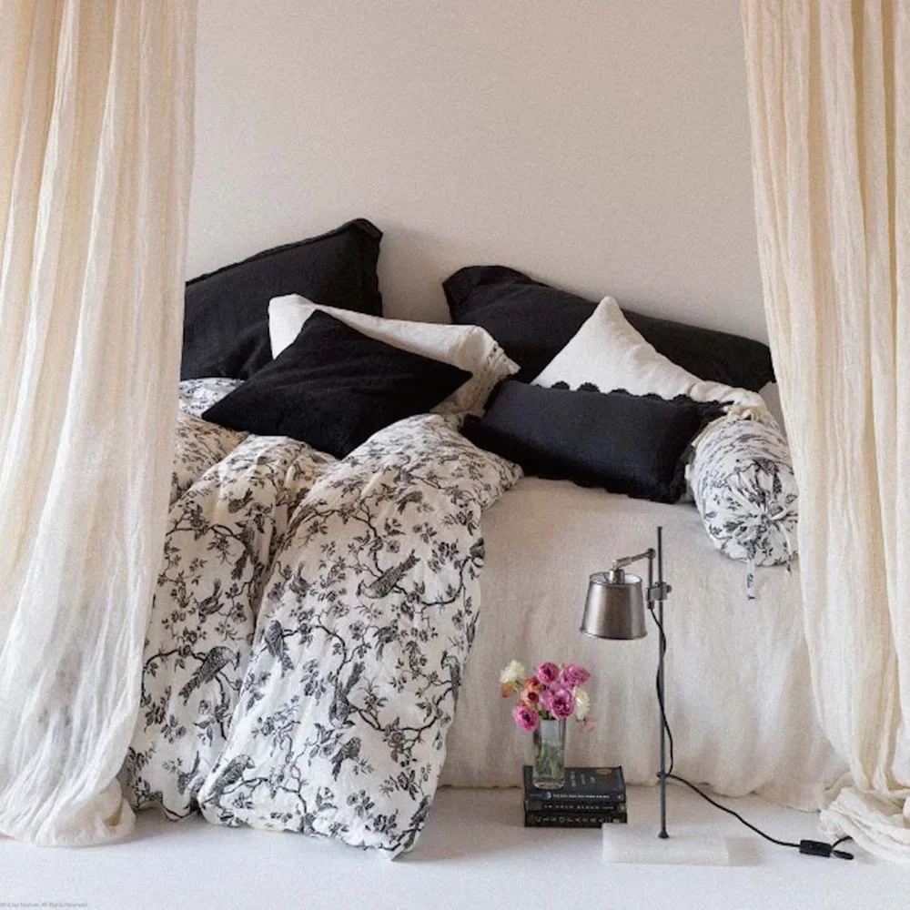 Bella Notte Linen Bird Toile Duvet Cover